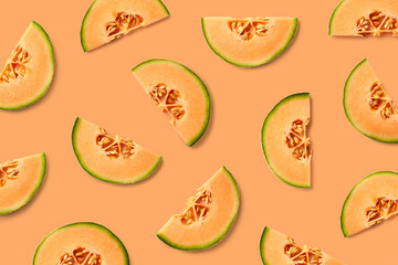 Colorful fruit pattern of melon slices - obrazy, fototapety, plakaty