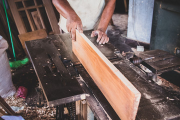wood lumber from sawmill material in carpenter workshop