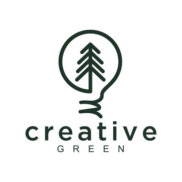 Line Art Evergreen / Pine tree and bulb Logo design inspiration