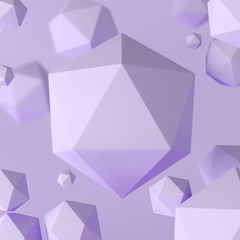 Abstract purple polygonal shapes. Futuristic background with bokeh effect. Modern template design. 3d illustration.