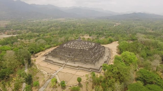 aerial view buddist temple Borobudur complex in Yogjakarta Java, indonesia. tourist attraction, Unesco world heritage. Candi Borobudur
