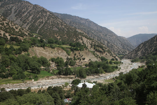 View of the remote Rumbur valley, one of the three valleys inhabited with Kalasha people located in Chitral District, Khyber Pakhtunkhwa, Pakistan