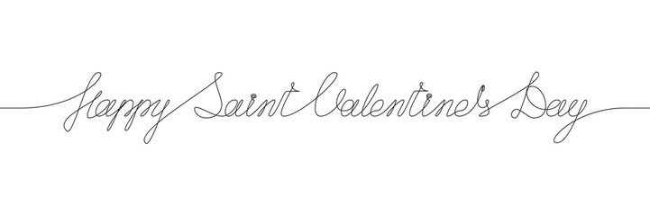 HAPPY SAINT VALENTIN'S DAY handwritten inscription. One line drawing of phrase