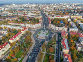 Obraz premium Minsk, Belarus. View on the Square of Victory. Aerial drone photo