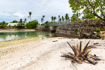 Bonriki-Buota bridge between islets over lagoon, South Tarawa, Kiribati, Micronesia, Oceania, South Pacific Ocean