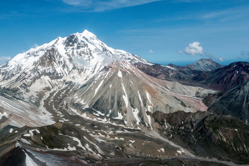 An aerial landscape view of Wrangell-St. Elias National Park in Alaska.