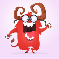 Monster wearing eyeglasses and talking. Red monster vector illustration