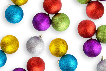 Christmas balls isolated on white background. Several christmas balls close-up on a white background.