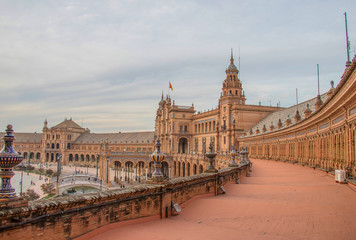 Fototapeta premium Sevilla, Spain - October, 2018: Spanish Square Plaza de Espana in Sevilla in a beautiful autumn day