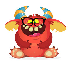 Monster wearing eyeglasses. Red monster vector illustration