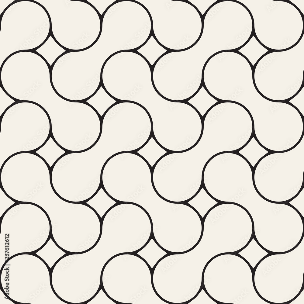 Poster Geometrical beige linear pattern with curls. Vector seamless texture.
