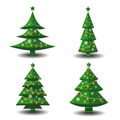 Vector tree christmas green, traditional symbol to new year illustration.Green christmas tree set isolated on white.