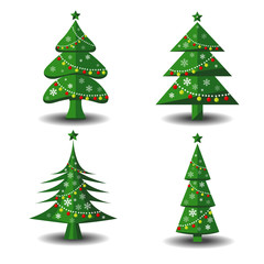 Vector tree christmas green, traditional symbol to new year illustration.Green christmas tree set isolated on white.