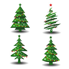 Vector tree christmas green, traditional symbol to new year illustration.Green christmas tree set isolated on white.