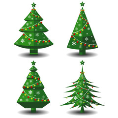 Vector tree christmas green, traditional symbol to new year illustration.Green christmas tree set isolated on white.