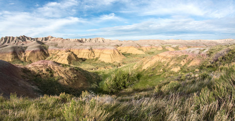 A landscape view of Badlands National Park in South Dakota.