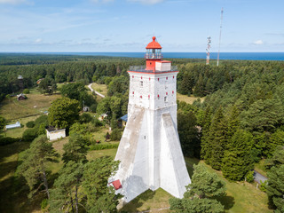 Historical old Kõpu lighthouse (Kopu lighthouse), Hiiumaa island, Estonia aerial drone photo....
