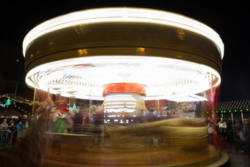 Carousel at night spinning long exposure