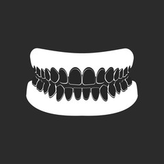 Denture icon. Icon gums with teeth or dentures. Dental prosthesis, tooth orthopedics sign, teeth image, icon dental. Vector illustration.