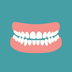 Denture icon. Icon gums with teeth or dentures. Dental prosthesis, tooth orthopedics sign, teeth image, icon dental. Vector illustration.