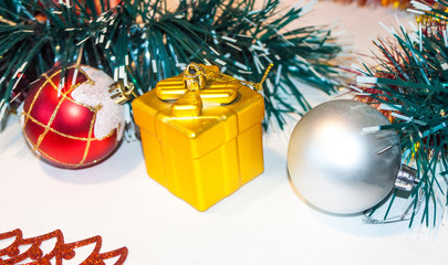  beautiful toys on the Christmas tree, balls on the Christmas tree, closeup