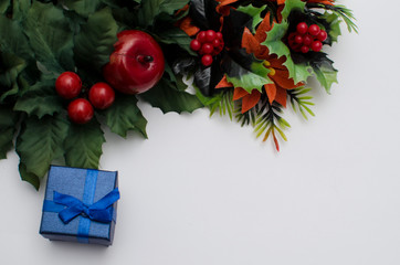 flowers in upper corner on white background with boxes