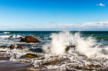 a storm in the Black Sea waves crashing against the rocks