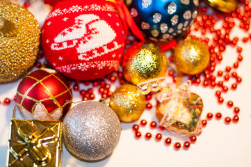  beautiful toys on the Christmas tree, balls on the Christmas tree, closeup