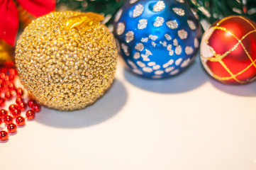  beautiful toys on the Christmas tree, balls on the Christmas tree, closeup