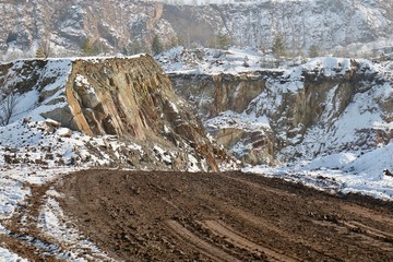 Dirt Road in Snowy Landscape / Quarry