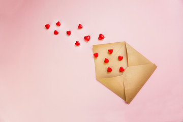 Opened envelope and many felt hearts