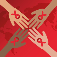 world aids day with hands and ribbon