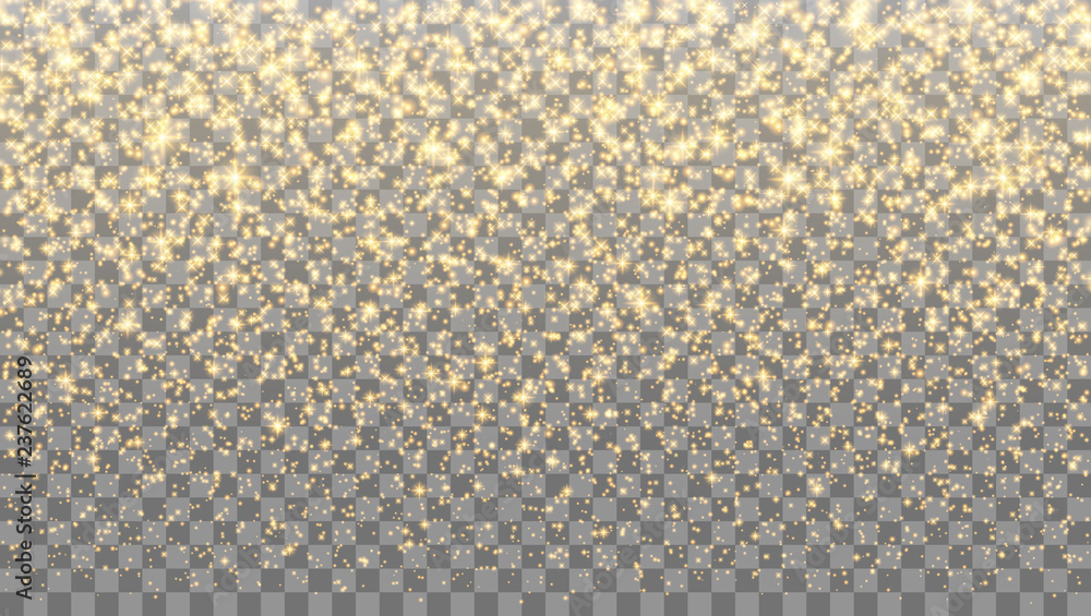 Poster gold sparkles on the transparent background. vector light effect.