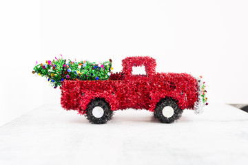Red Tinsel Vintage Truck Decoration