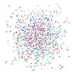 Multicolored glitters on white. Confetti on isolated background. Holiday texture with many elements. Pattern for flyers, banners and textiles. Greeting cards