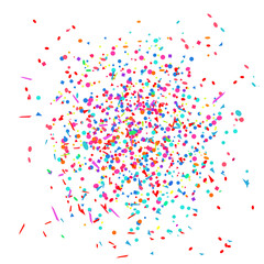 Confetti on isolated white. Texture with falling geometric elements. Abstract background. Pattern for design. Print for polygraphy, banners, flyers and textiles