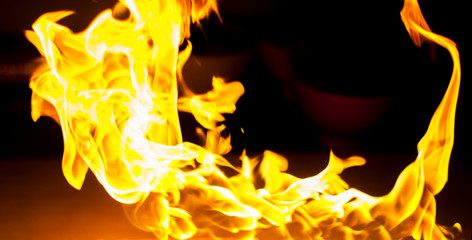 Fire flames on black background
