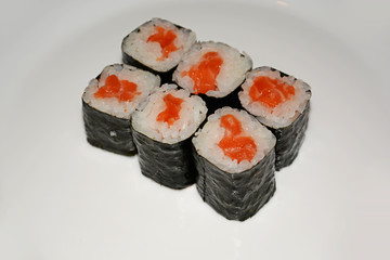 sushi, food, rice, japanese, fish, roll, salmon, maki, meal, seafood, white, dinner, japan, isolated, gourmet, asia, cuisine, traditional, healthy, plate, seaweed, delicious, raw, sashimi, appetizer