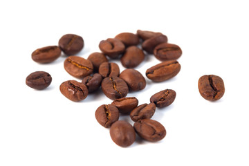Obraz premium Roasted coffee beans isolated on white background. Three coffee beans
