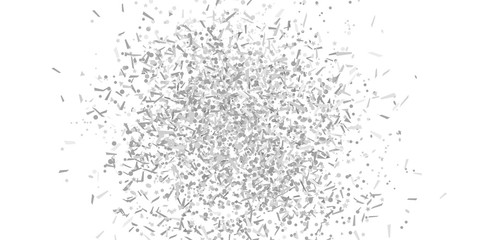 Confetti on isolated white background. Geometric holiday texture with glitters. Image for banners, posters and flyers. Greeting cards. Black and white illustration