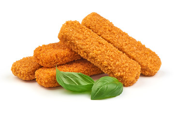 Fish fingers with basil isolated on white background.