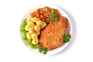 kotlet schabowy z ziemniakami i surówką