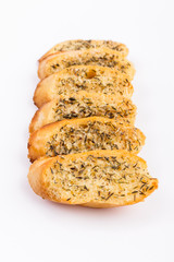 fragrant garlic bread on a white acrylic background