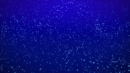 Naklejka na ściany i meble Blue falling white snow glitter particles computer generated blur background