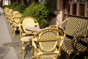 Rattan chairs and wooden table