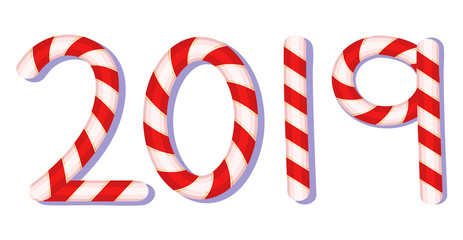 Obraz premium 2019 Candy cane Typography vector, new year vector