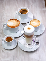 set of coffee drinks