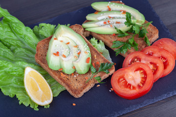 Sliced avocado toasts