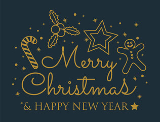Concept of Christmas greeting card with decorative text. Vector.