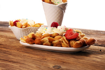 Hong Kong style egg waffle on wooden board. bubble waffle